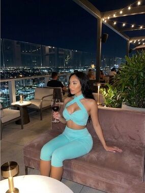 Aqua Cross-Neck Crop Top & Capri Set